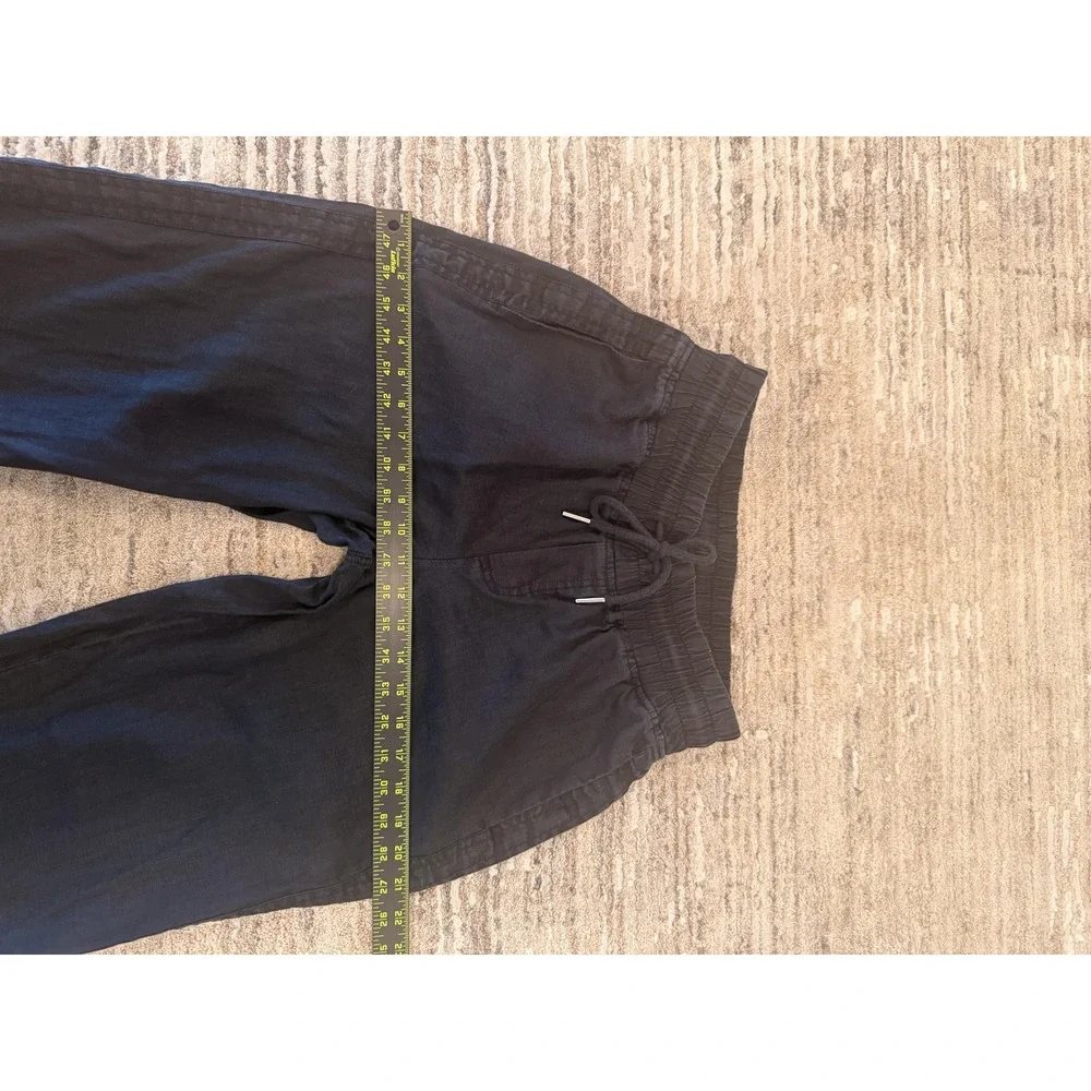 Quince Pants Womens Small Black Linen Cropped Wide Leg Drawstring Pull On